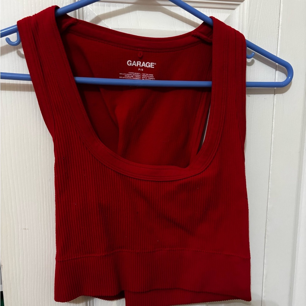 Garage Red Fitted Crop Tank Top